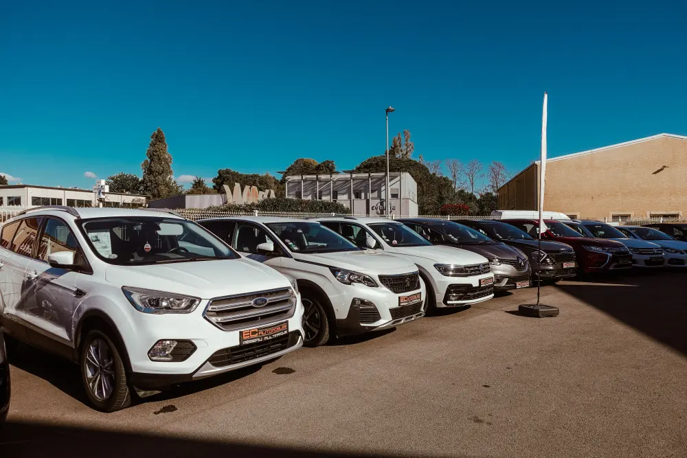 Des SUV blancs et noirs sur le parc d'EC Automobiles